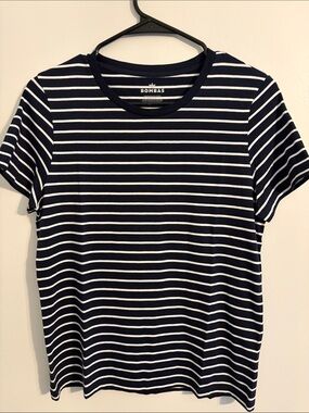 Bombas Navy and White Striped Crewneck Tee